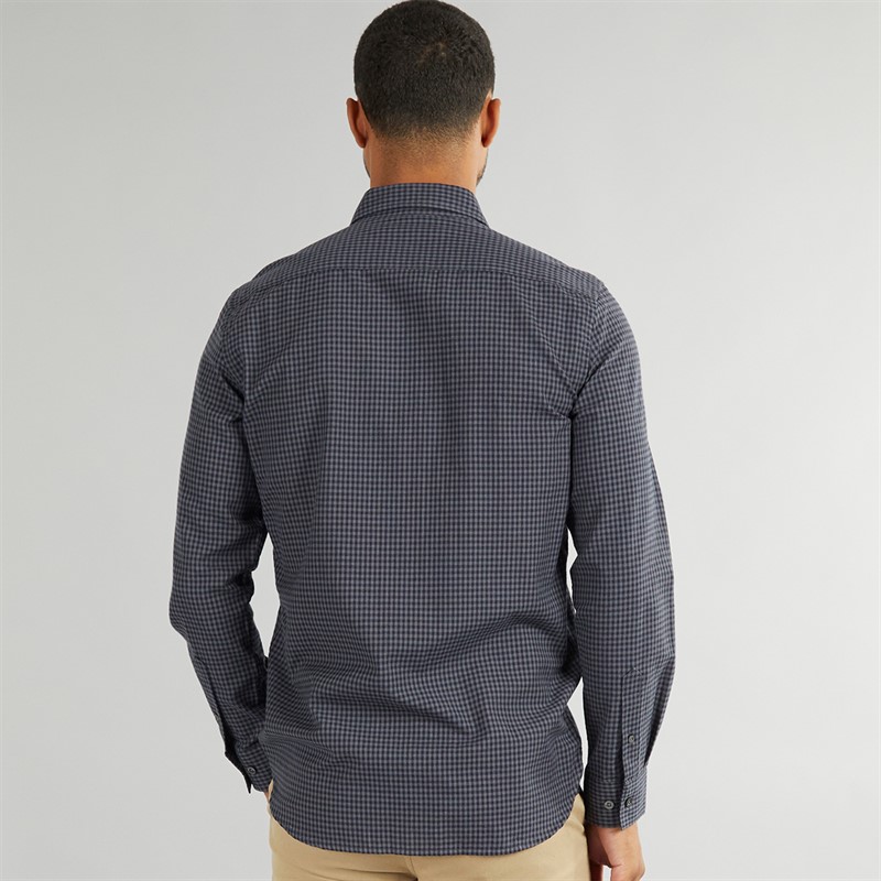 French Connection Mens Gingham Long Sleeve Shirt Charcoal/Marine