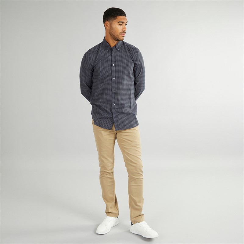 French Connection Mens Gingham Long Sleeve Shirt Charcoal/Marine
