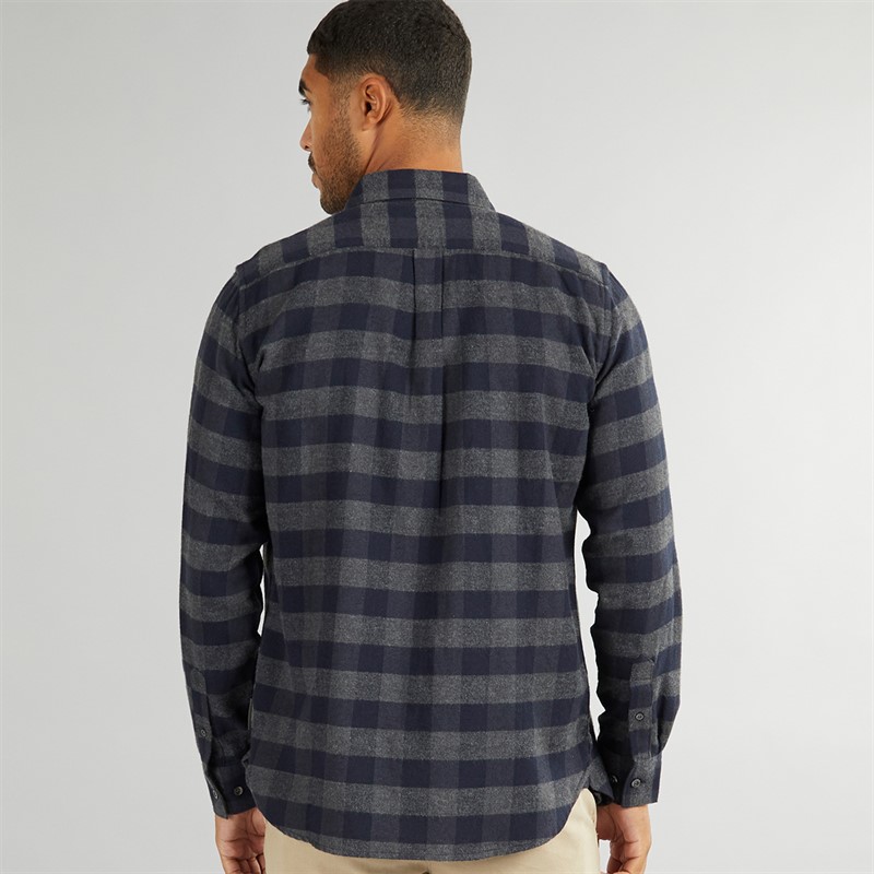 French Connection Mens Large Gingham Flannel Check Long Sleeve Shirt Charcoal Mel/Marine