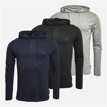 French Connection Mens Three Pack Crown Long Sleeve Hooded Top Black/Light Grey Marl/Marine
