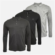 French Connection Mens Three Pack Long Sleeve Polos Black/Charcoal Melange/Light Grey Marl