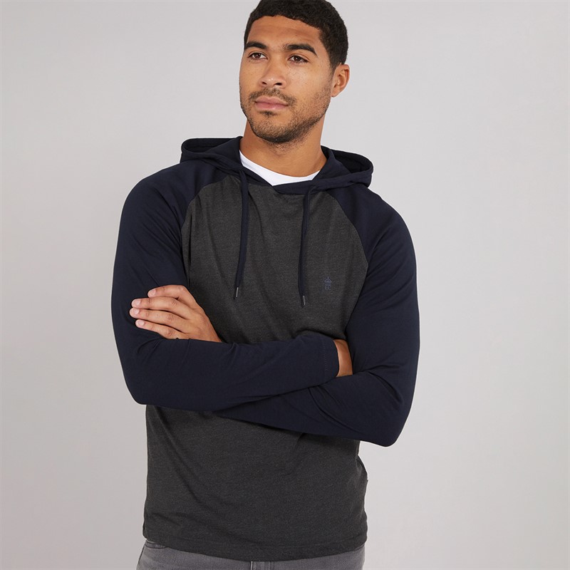 French Connection Mens Raglan Hooded Top Charcoal/Marine
