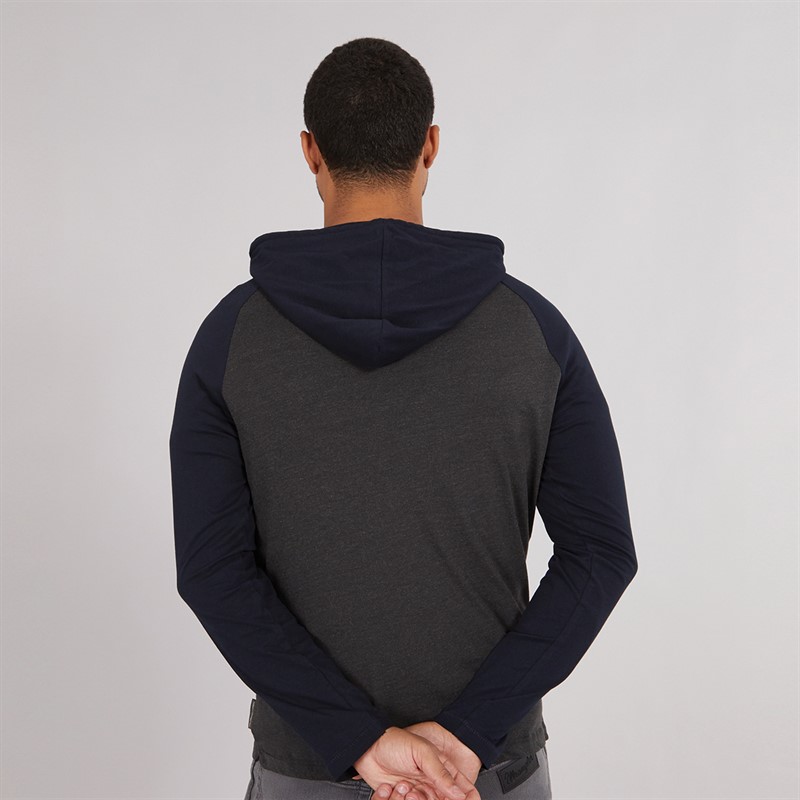 French Connection Mens Raglan Hooded Top Charcoal/Marine