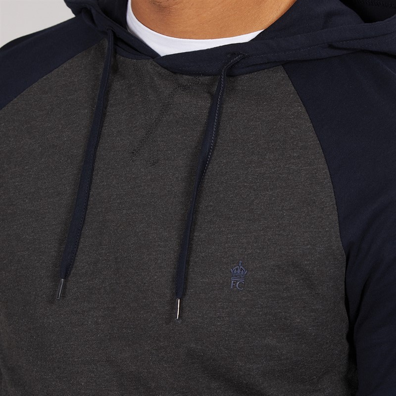 French Connection Mens Raglan Hooded Top Charcoal/Marine