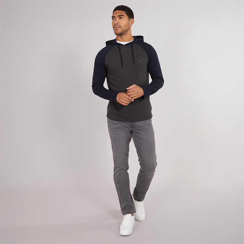 French Connection Mens Raglan Hooded Top Charcoal/Marine