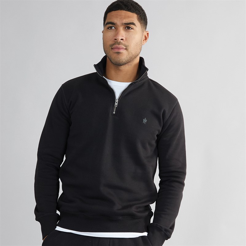 French Connection Mens FC 1/2 Zip Sweatshirt Black/Gunmetal