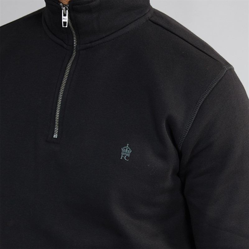 French Connection Mens FC 1/2 Zip Sweatshirt Black/Gunmetal