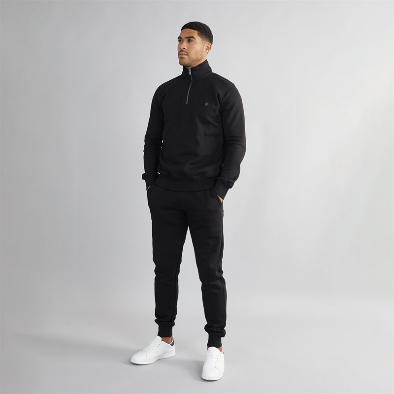 French Connection Mens FC 1/2 Zip Sweatshirt Black/Gunmetal