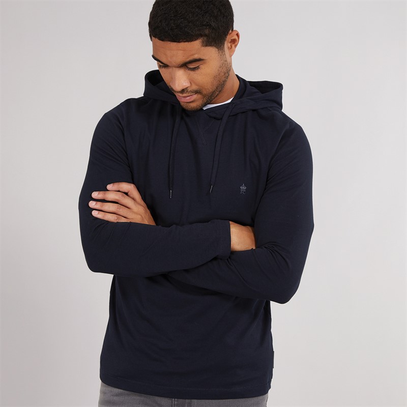 French Connection Mens Crown Long Sleeve Hooded Top Marine