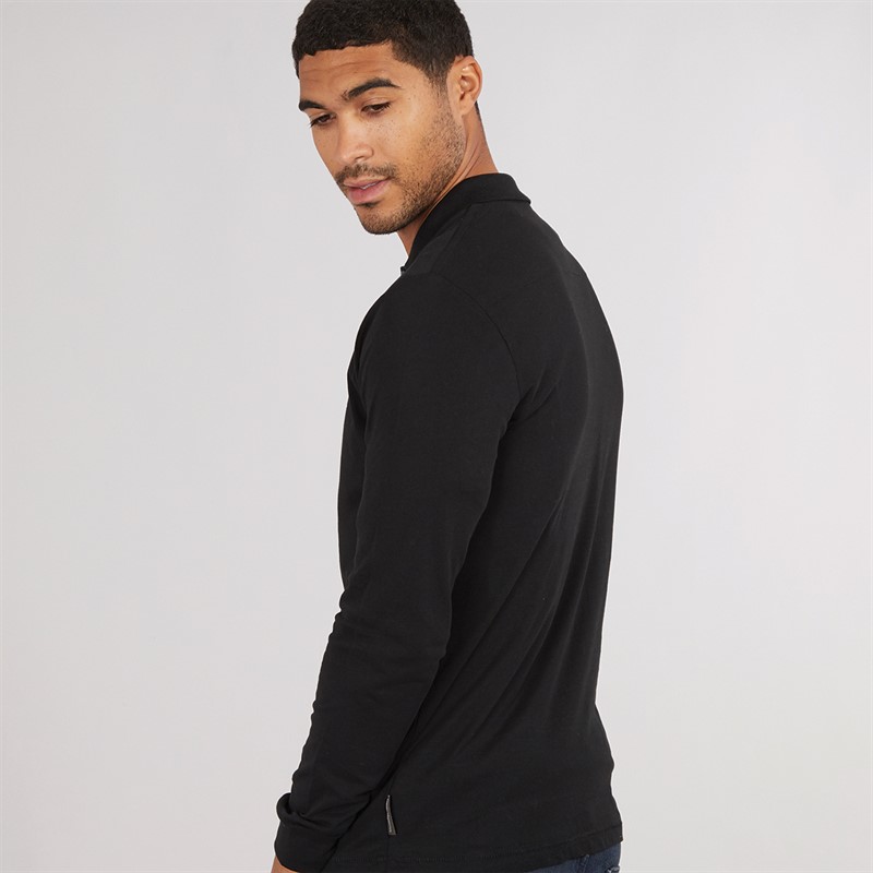 French Connection Mens Long Sleeve J Polo Shirt Black/Gunmetal