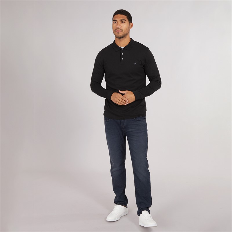 French Connection Mens Long Sleeve J Polo Shirt Black/Gunmetal