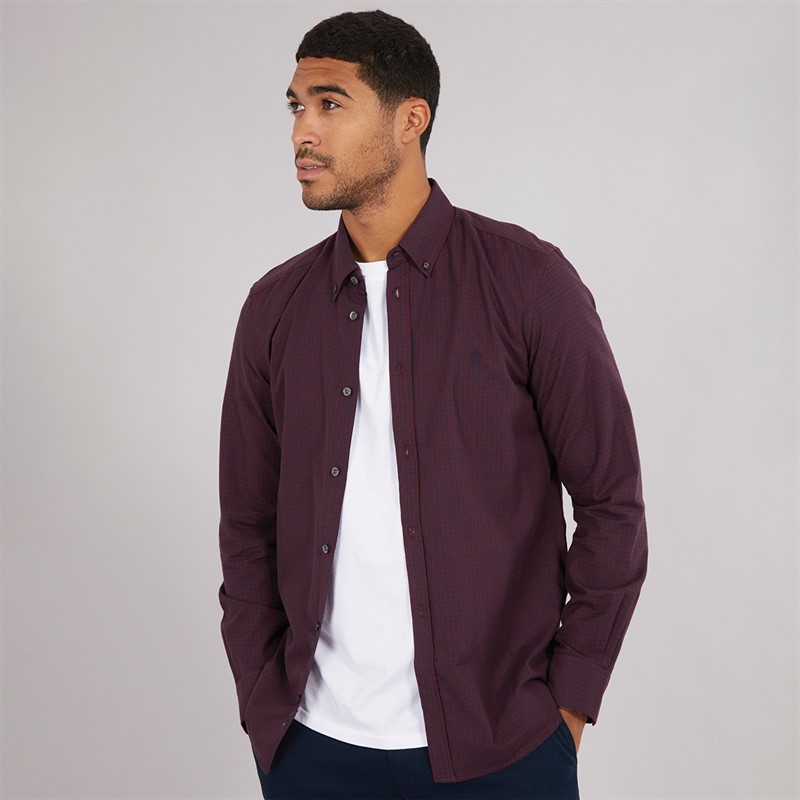 French Connection Mens Gingham Long Sleeve Shirt Chateaux/Marine