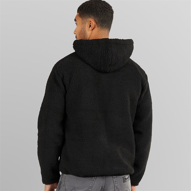 French Connection Mens Borg Pocket Zip Through Hoodie Black/Black/Black