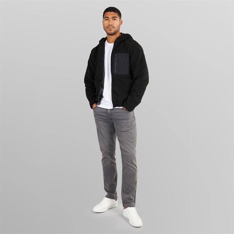 French Connection Mens Borg Pocket Zip Through Hoodie Black/Black/Black