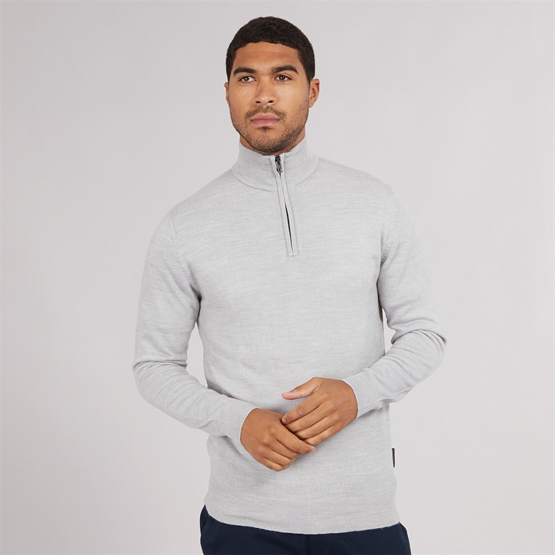 French Connection Mens Cash 1/2 Zip Jumper Light Grey Mel - Size M