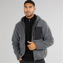 French Connection Mens Borg Pocket Zip Through Hoodie Mid Grey Mel/Black/Black