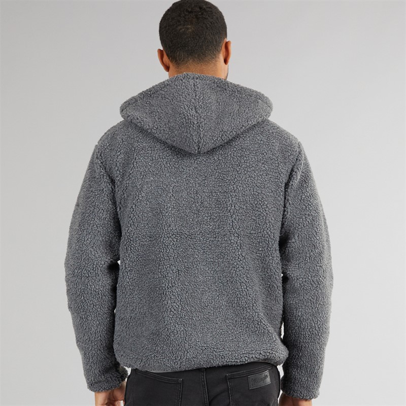 French Connection Mens Borg Pocket Zip Through Hoodie Mid Grey Mel/Black/Black