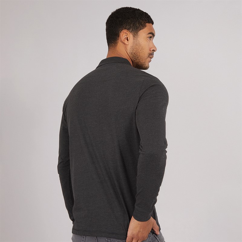 French Connection Mens Long Sleeve J Polo Shirt Charcoal Mel/Black