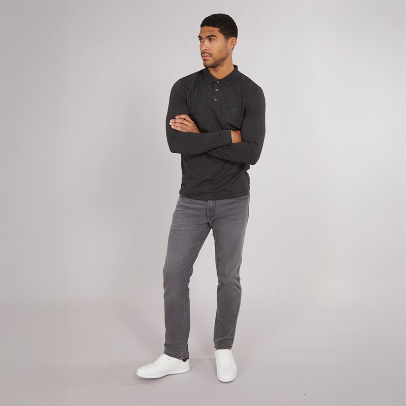 French Connection Mens Long Sleeve J Polo Shirt Charcoal Mel/Black