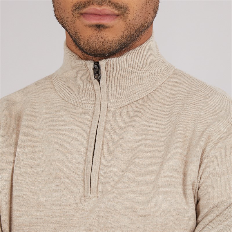 French Connection Mens Cash 1/2 Zip Jumper Camel Mel