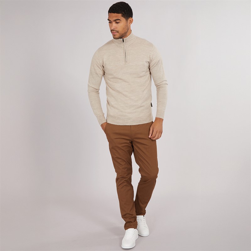French Connection Mens Cash 1/2 Zip Jumper Camel Mel