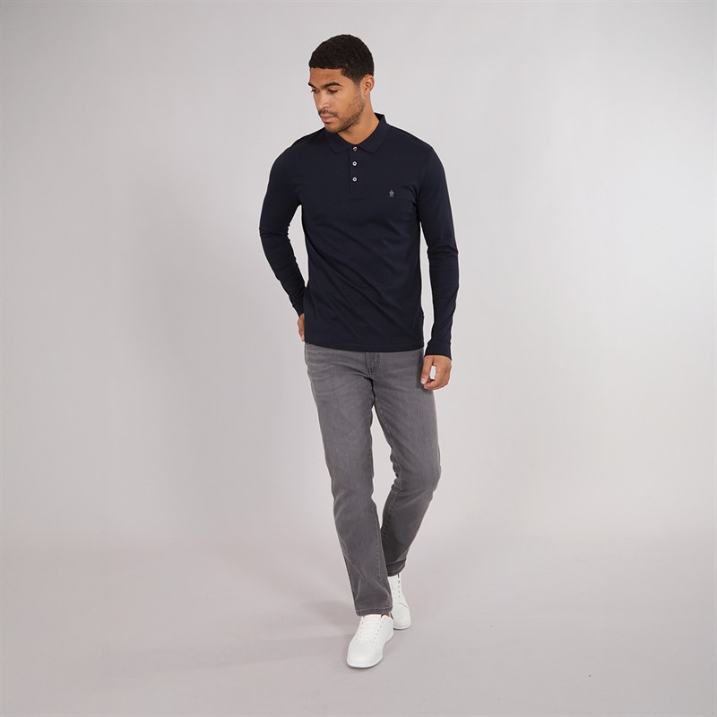 French Connection Mens Long Sleeve J Polo Shirt Marine/Gunmetal