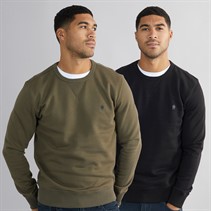 French Connection Mens FC Crew Two Pack Sweatshirts Multi 2 - Black/Khaki