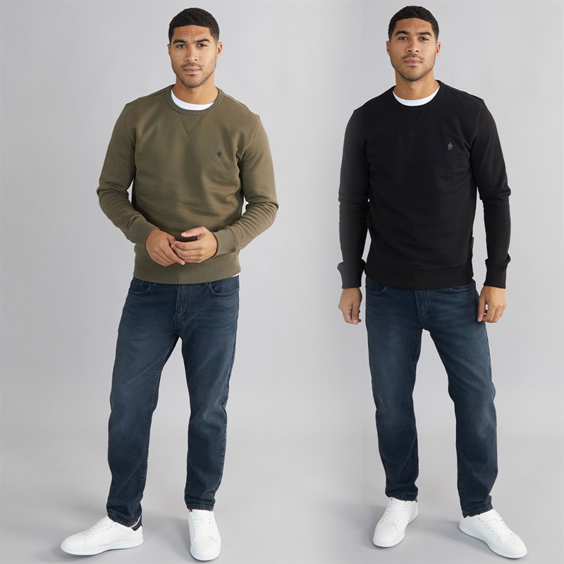 French Connection Mens FC Crew Two Pack Sweatshirts Multi 2 - Black/Khaki