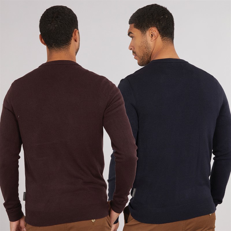 French Connection Mens Cash Two Pack Crew Neck Jumpers Multi 2 - Marine/Chateaux