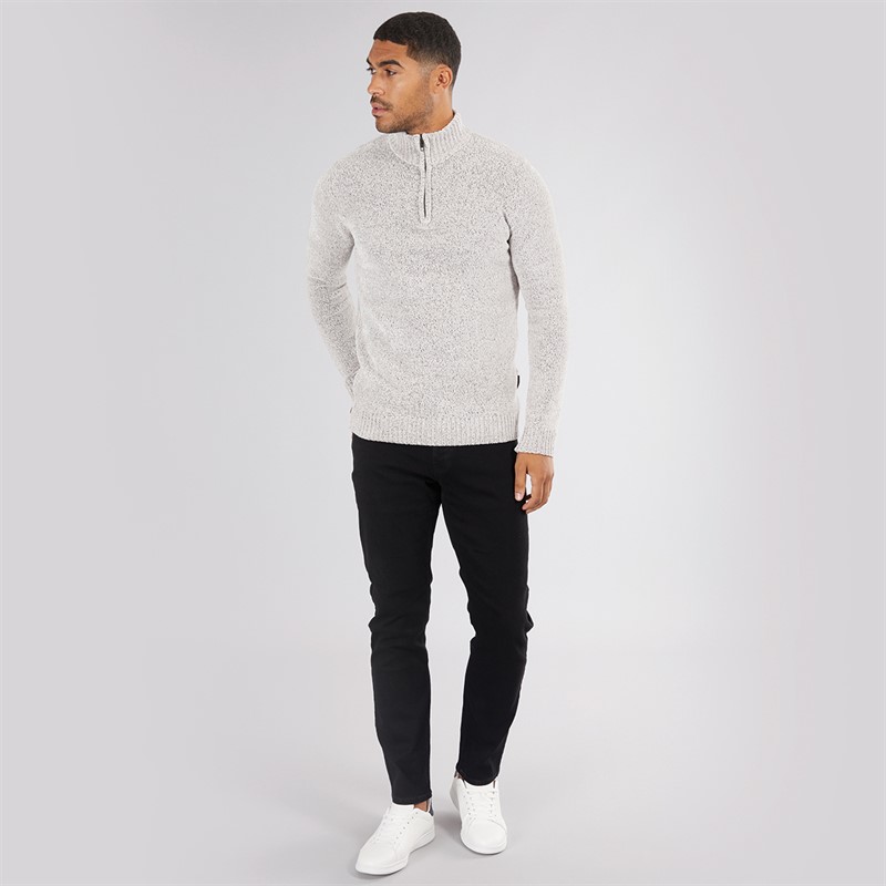 French Connection Mens 5 Chenille 1/2 Zip Jumper Light Grey Mel