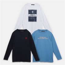 French Connection Boys Units Three Pack Long Sleeve Tops White/Mid Blue/Marine