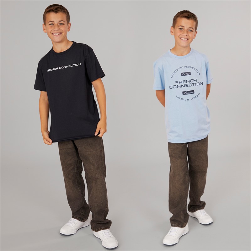 French Connection Boys Chord Two Pack T-Shirts Sky/Marine