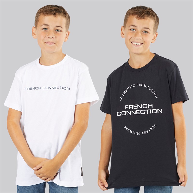 French Connection Boys Chord Two Pack T-Shirts Marine/White