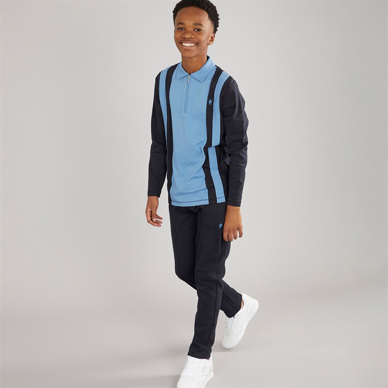 French Connection Boys Court Zip Polo And Joggers Set Marine/Mid Blue - Size 11/12Y