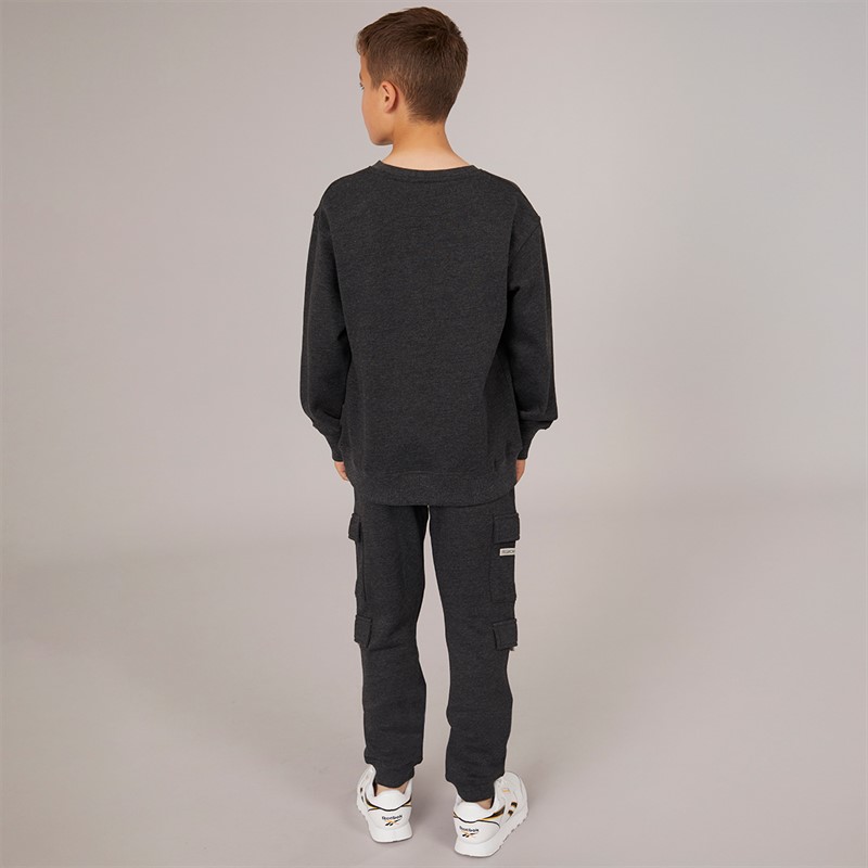 French Connection Boys Zone Crew Sweatshirt And Cargo Pants Set Charcoal/Stone