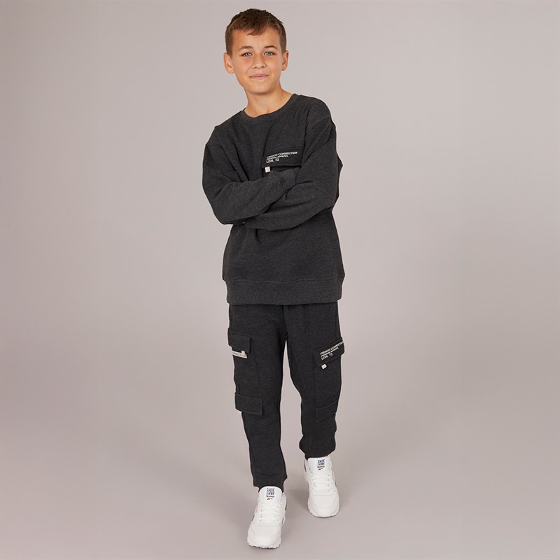 French Connection Boys Zone Crew Sweatshirt And Cargo Pants Set Charcoal/Stone