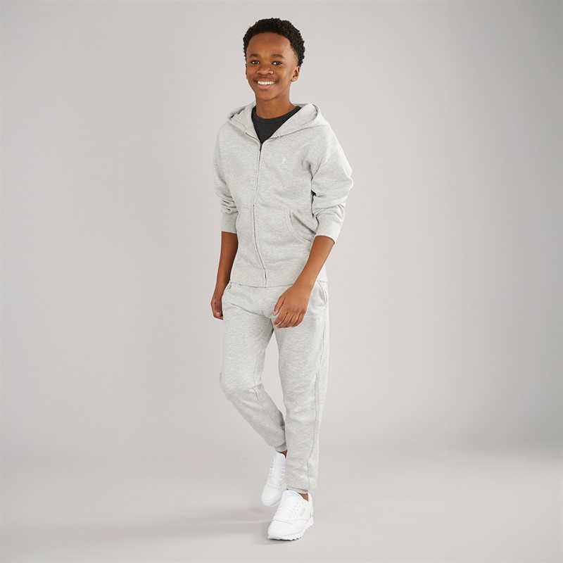 French Connection Boys Zip Hoodie And Joggers Tracksuit Light Grey Mel