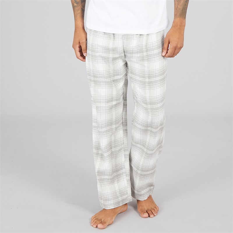 French Connection Mens FC Flannel Pants Scot Light Grey Melange/Off White - Size S