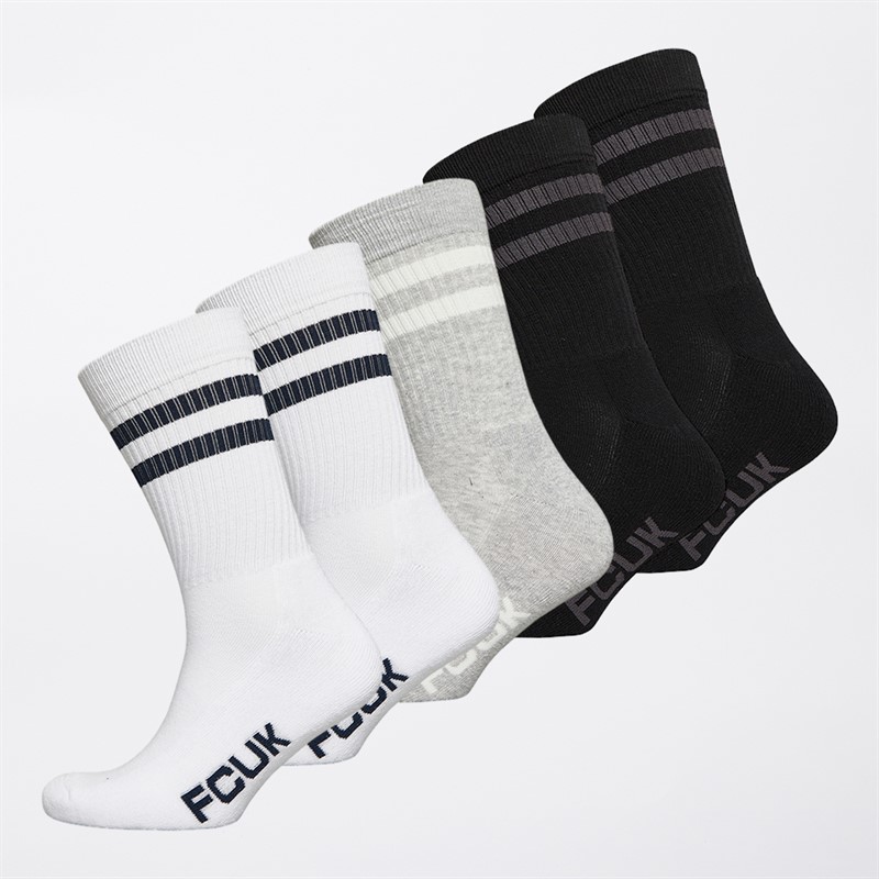 French Connection Mens FCUK Six Pack Sports Stripe Socks Multi 1 - Size 7