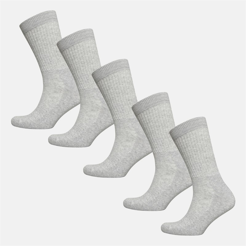 French Connection Mens FCUK Five Pack Vertical Crew Socks Light Grey Melange/White