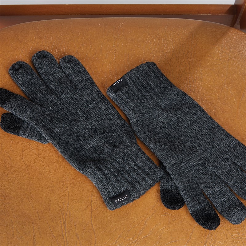 French Connection Mens Touchscreen Gloves Charcoal