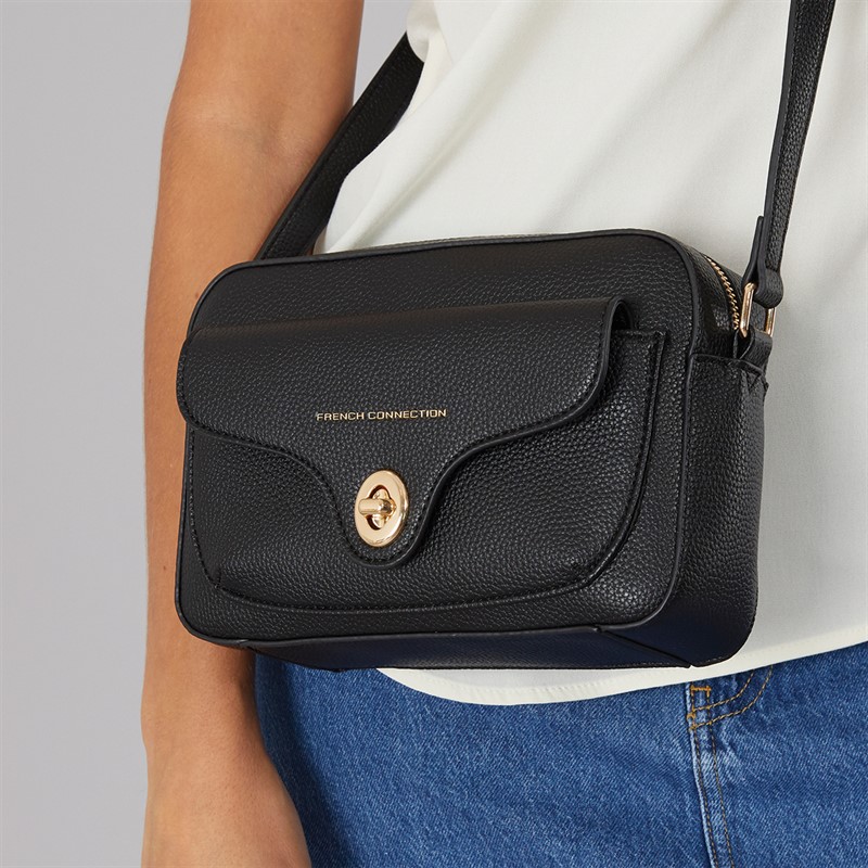 French Connection Womens Buckle Cross Body Bag Black