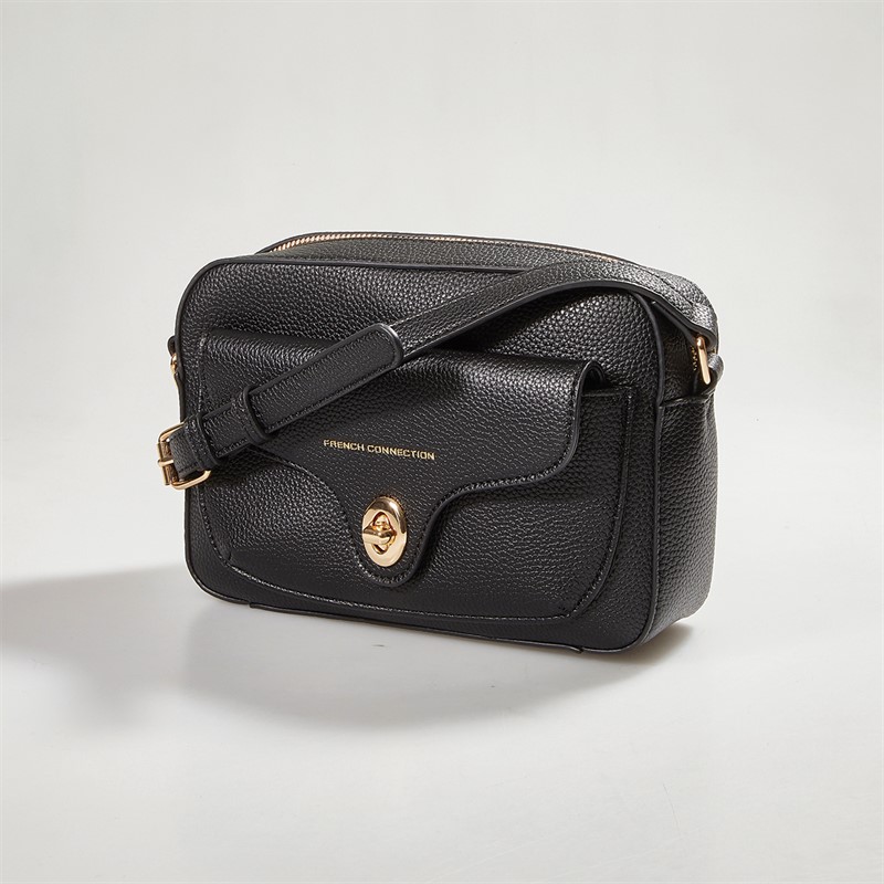 French Connection Womens Buckle Cross Body Bag Black
