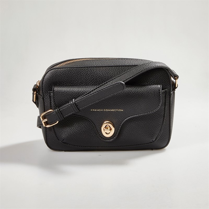 French Connection Womens Buckle Cross Body Bag Black