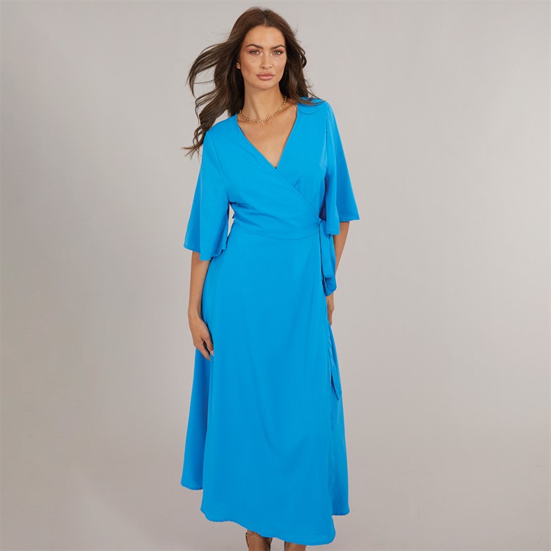 French Connection Womens Wrap Angel L Dress Bright Blue - Size 16