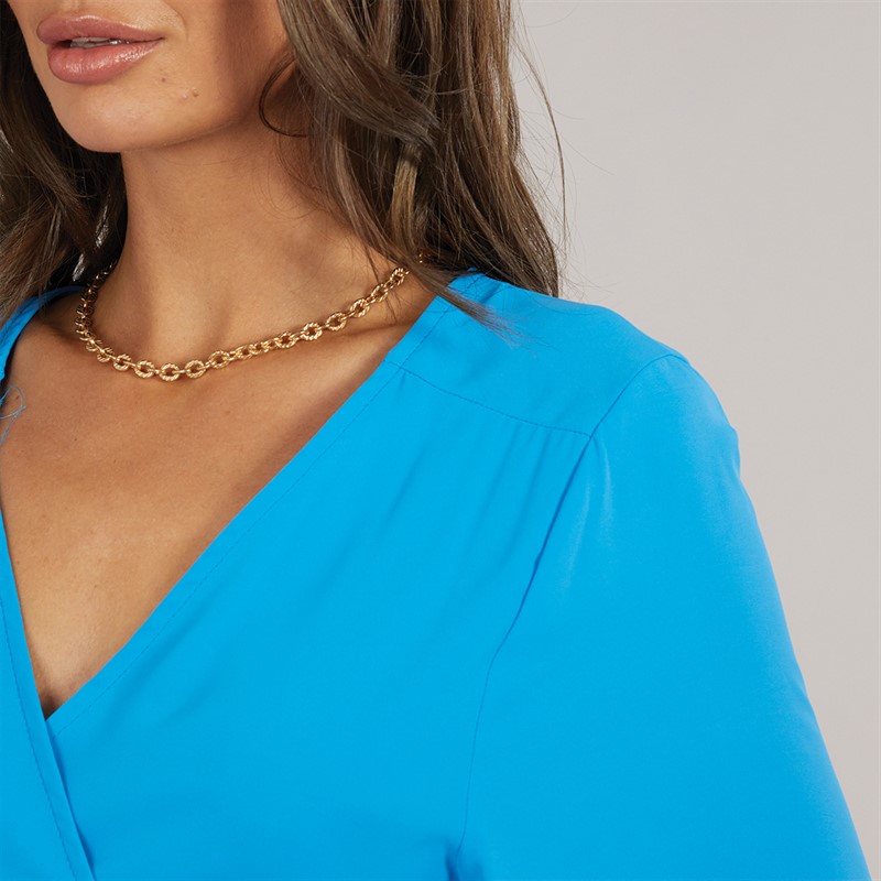 French Connection Womens Wrap Angel L Dress Bright Blue