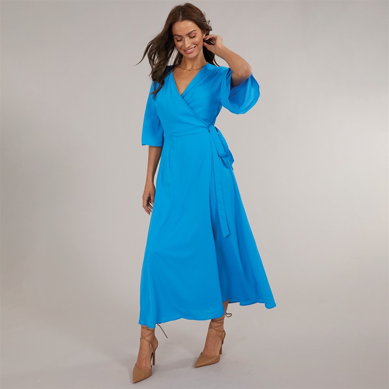 French Connection Womens Wrap Angel L Dress Bright Blue
