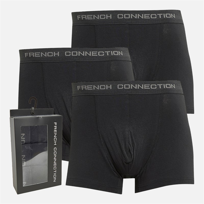 French Connection Mens Three Pack FC Trunks FC1 Black/Black/Black - Size L