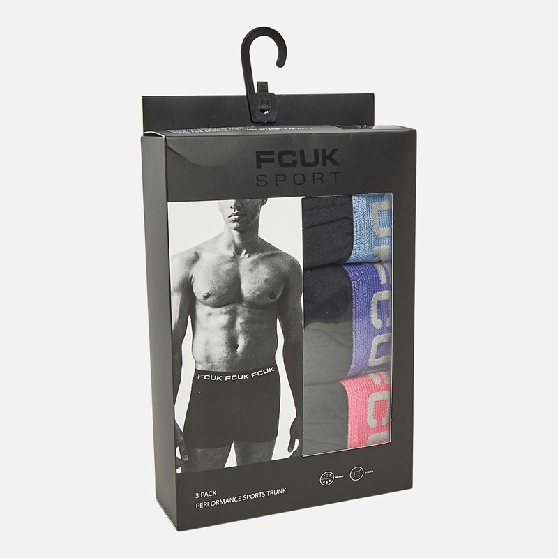 French Connection Mens FCUK Three Pack Performance Trunks FCUK2 Black
