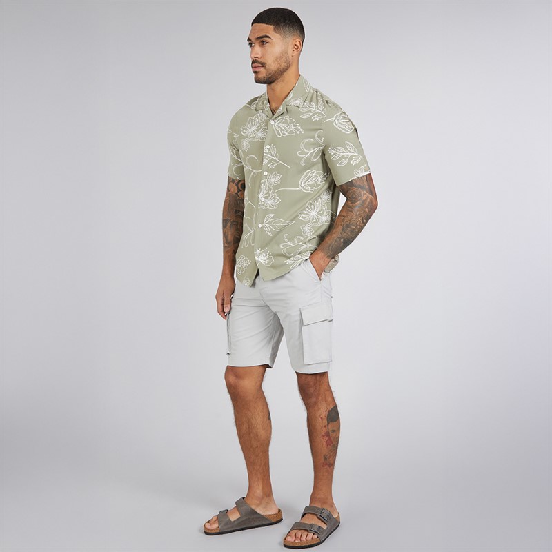 French Connection Mens Short Sleeve Floral Viscose Shirt Khaki
